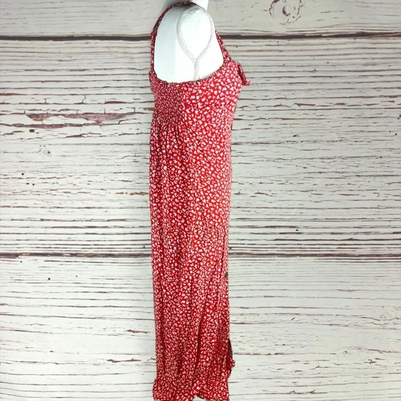 Joyous Red Floral Button Front Midi Dress – Smocked Back – Size M - Picture 8 of 8